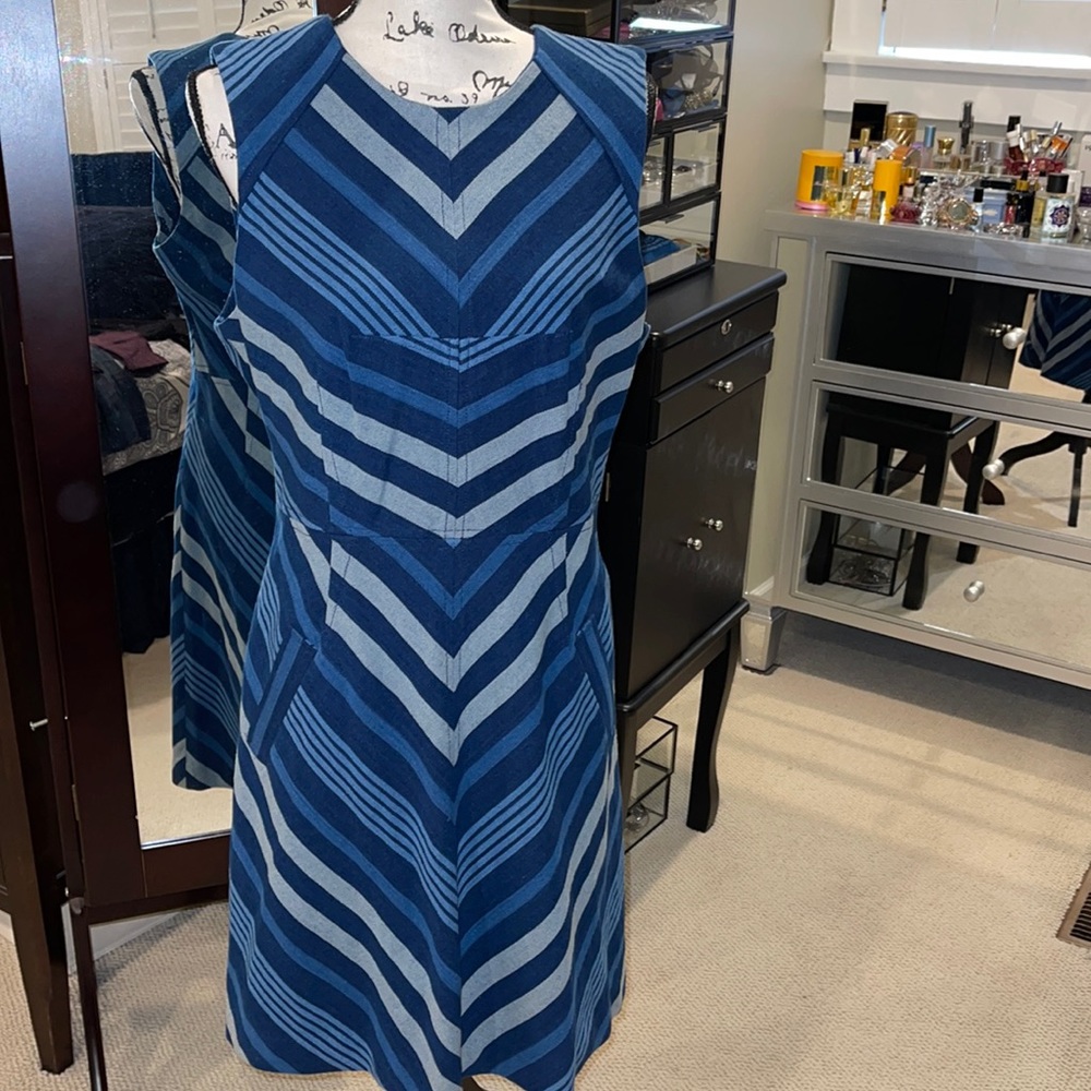 Maeve Anthropologie blue chevron fit & flare w/ tags & pockets!!